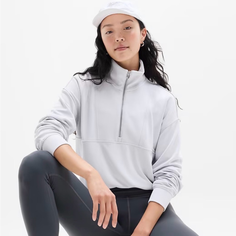 NWT Athleta Women’s Seasoft Rib 1/4 Zip Popover Pullover Grey